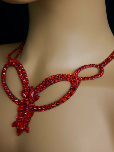 Crystals Ballroom Dance Jewelry Set: Necklace & Earrings. Crystals Lt.Siam (luxe)
