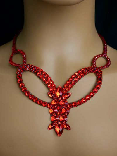 Crystals Ballroom Dance Jewelry Set: Necklace & Earrings. Crystals Lt.Siam (luxe)
