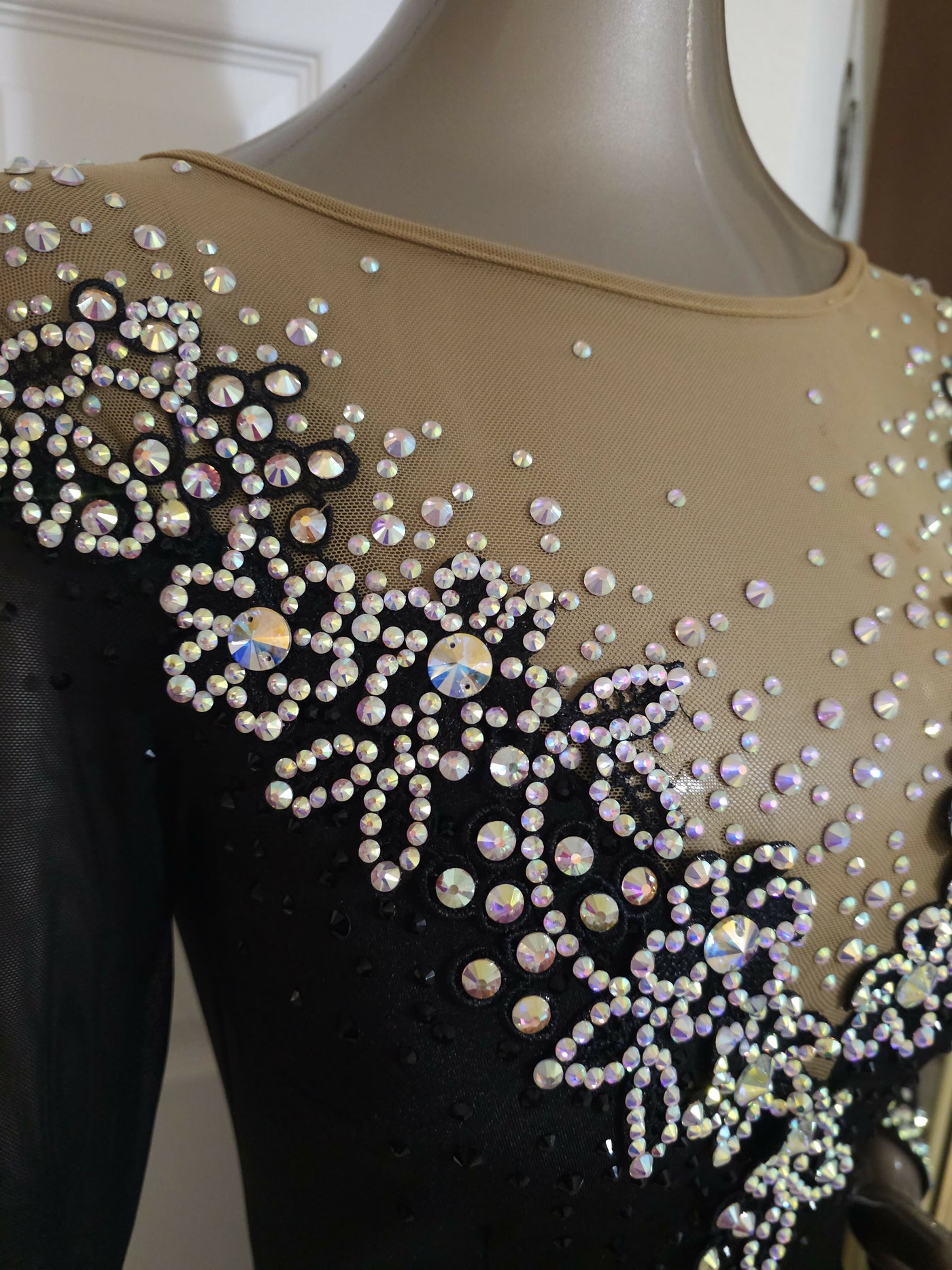 Ballroom/Smooth Competition Dance Dress. Crystals Jet/AB (luxe) Size M-L