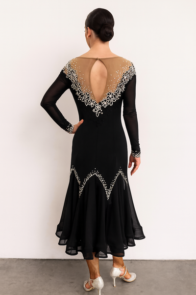 Ballroom/Smooth Competition Dance Dress. Crystals Jet/AB (luxe) Size M-L