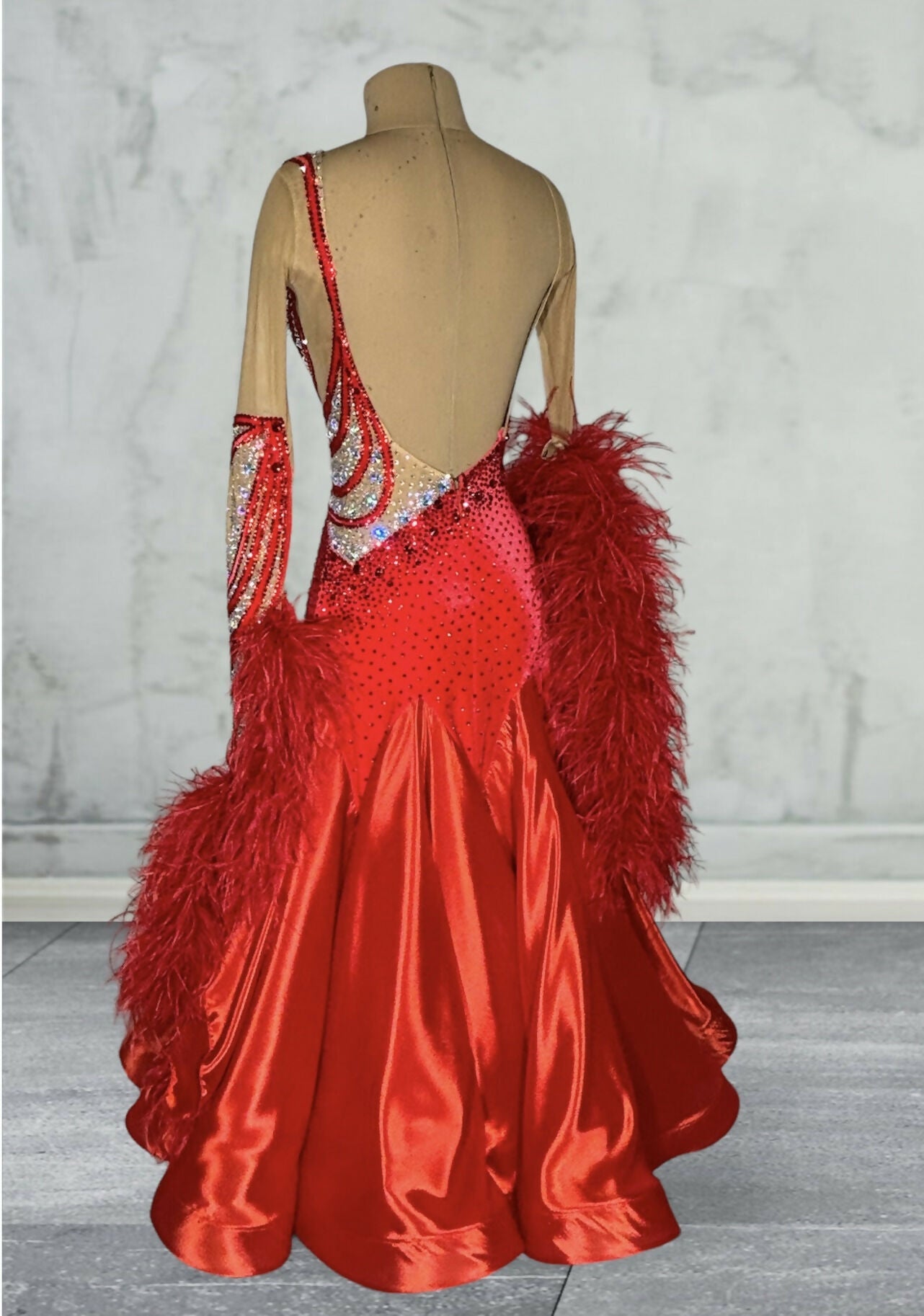 Hot red ballroom dance dress