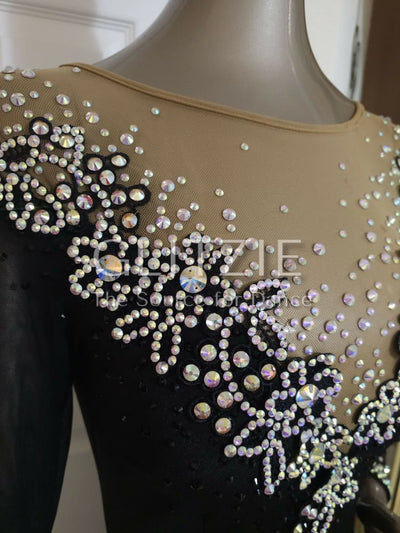 Ballroom/Smooth Competition Dance Dress. Crystals Jet/AB (luxe) Size M-L M - L Dancewear