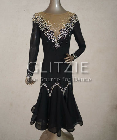 Ballroom/Smooth Competition Dance Dress. Crystals Jet/AB (luxe) Size M-L M - L Dancewear