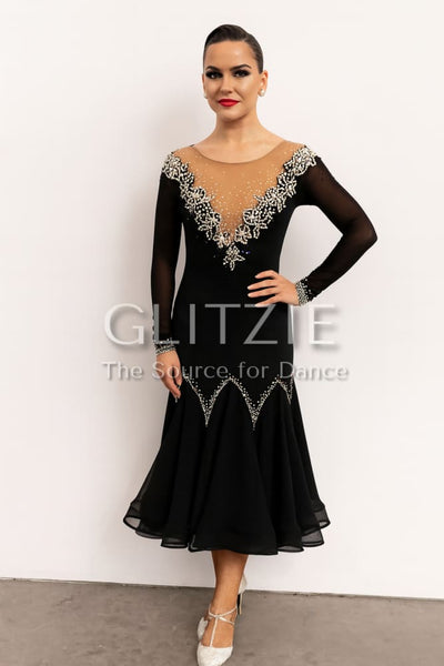 Ballroom/Smooth Competition Dance Dress. Crystals Jet/AB (luxe) Size M-L M - L Dancewear