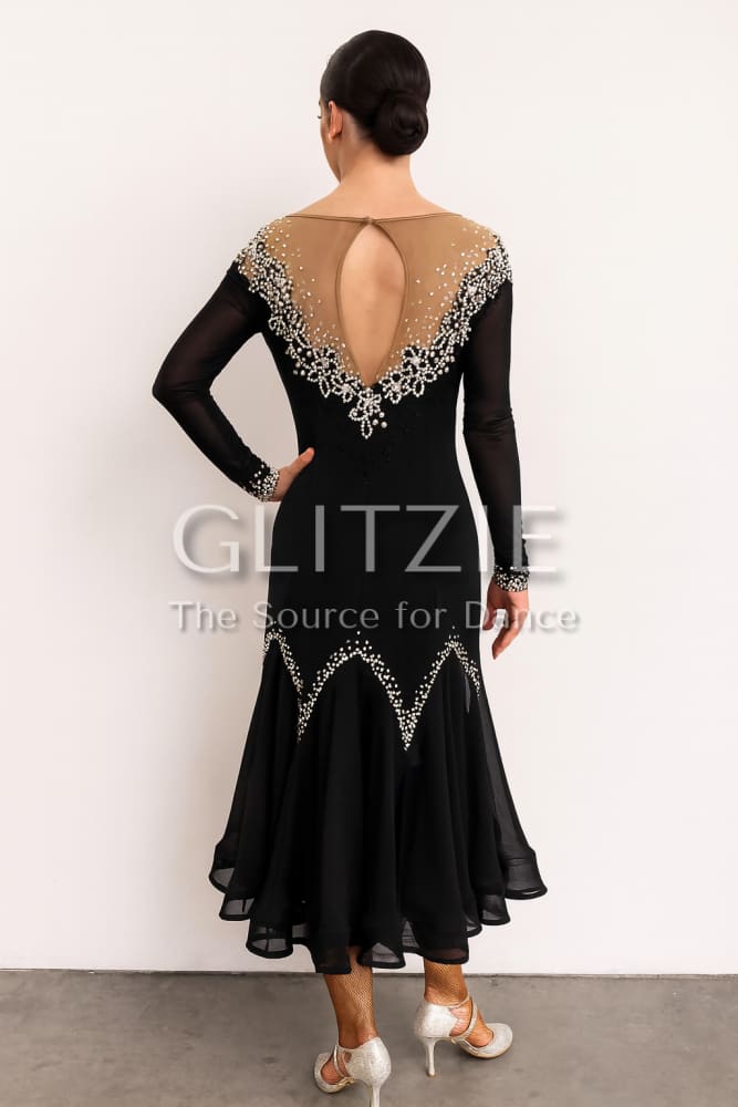 Ballroom/Smooth Competition Dance Dress. Crystals Jet/AB (luxe) Size M-L M - L Dancewear