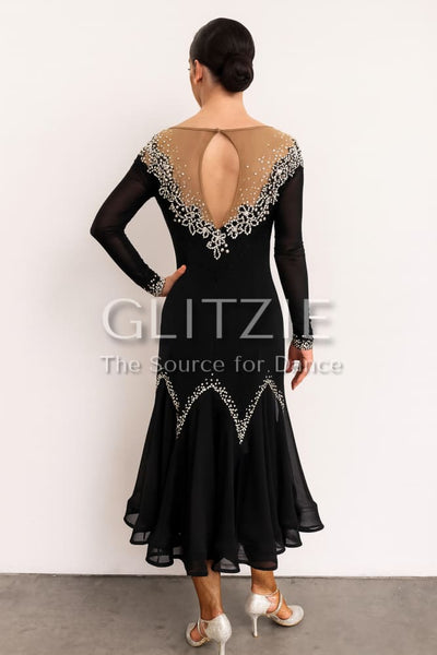 Ballroom/Smooth Competition Dance Dress. Crystals Jet/AB (luxe) Size M-L M - L Dancewear