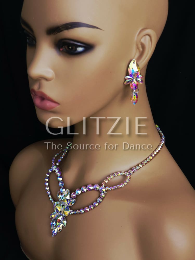 Crystals AB Ballroom Dance Set Necklace Earrings: Hypoallergenic Handmade Jewelry. Accessories