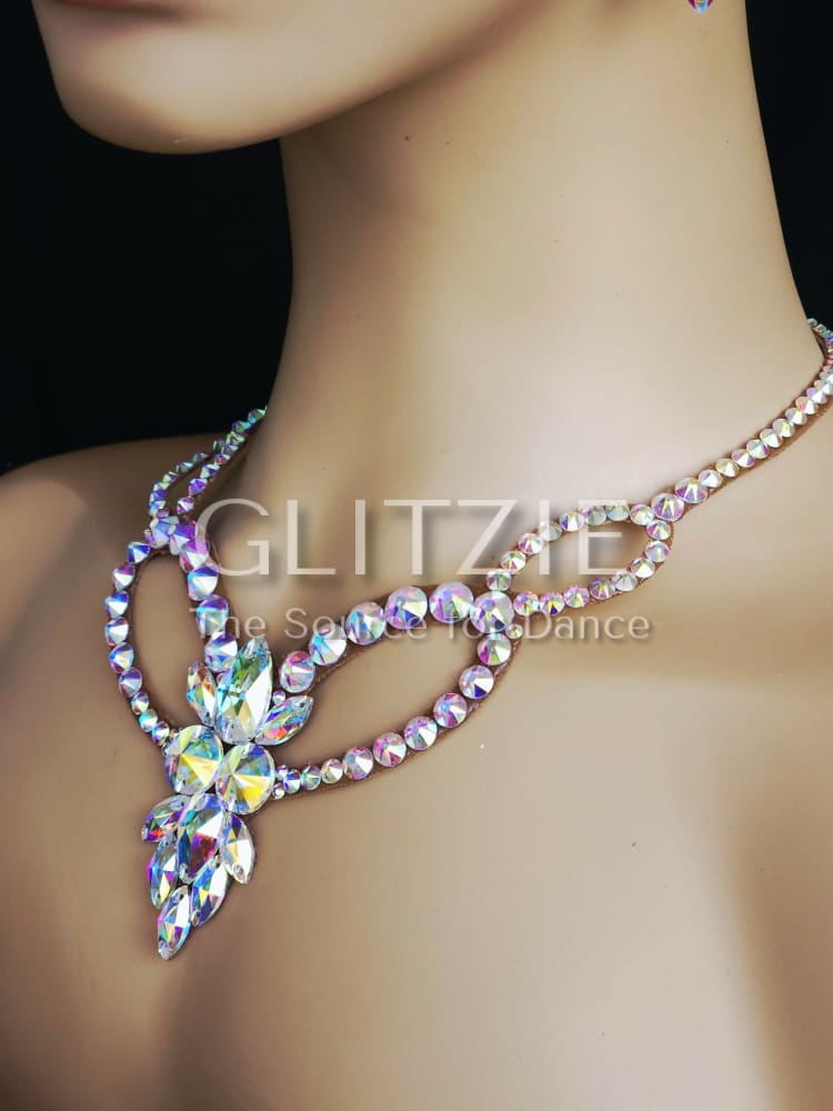 Crystals AB Ballroom Dance Set Necklace Earrings: Hypoallergenic Handmade Jewelry. Accessories