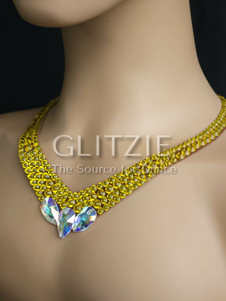 Crystals AB/Citrine Ballroom Dance Jewelry Set: Necklace Earrings Hair Piece Bracelets Accessories