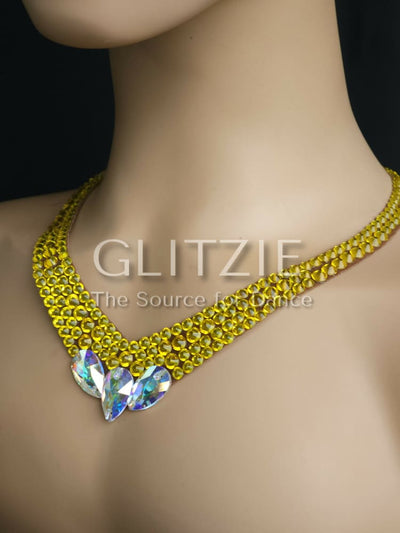 Crystals AB/Citrine Ballroom Dance Jewelry Set: Necklace Earrings Hair Piece Bracelets Accessories