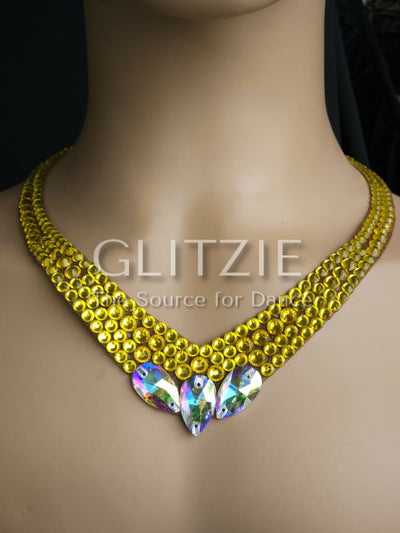 Crystals AB/Citrine Ballroom Dance Jewelry Set: Necklace Earrings Hair Piece Bracelets Accessories