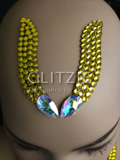 Crystals AB/Citrine Ballroom Dance Jewelry Set: Necklace Earrings Hair Piece Bracelets Accessories