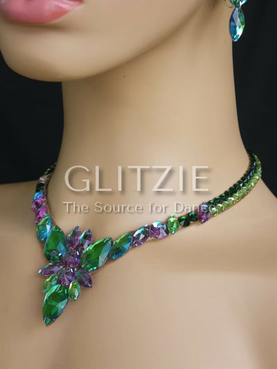 Crystals Emerald/Peridot Handmade Ballroom Dance Jewelry Set: Necklace Earrings. Accessories