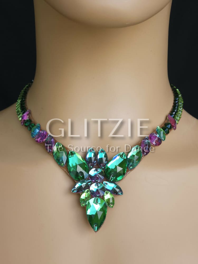 Crystals Emerald/Peridot Handmade Ballroom Dance Jewelry Set: Necklace Earrings. Accessories