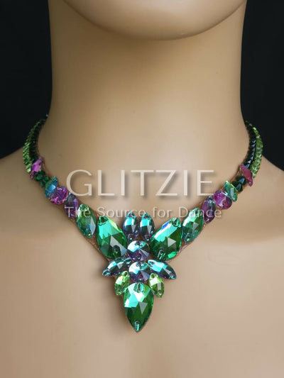 Crystals Emerald/Peridot Handmade Ballroom Dance Jewelry Set: Necklace Earrings. Accessories