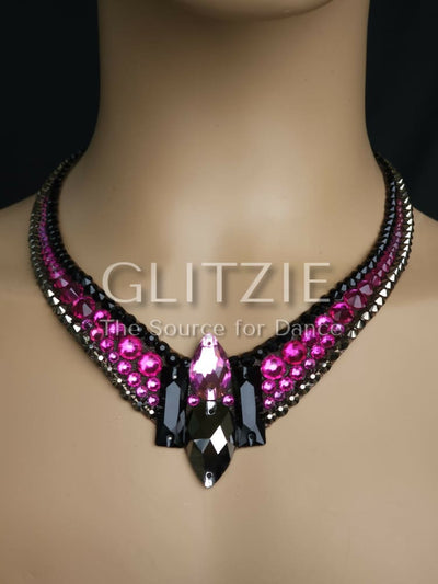 Crystals Jet/fuchsia/Hematite. Handmade Ballroom Dance Jewelry Set: Necklace Earrings. Accessories