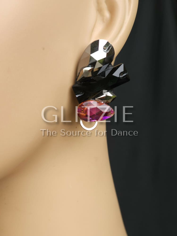Crystals Jet/fuchsia/Hematite. Handmade Ballroom Dance Jewelry Set: Necklace Earrings. Accessories