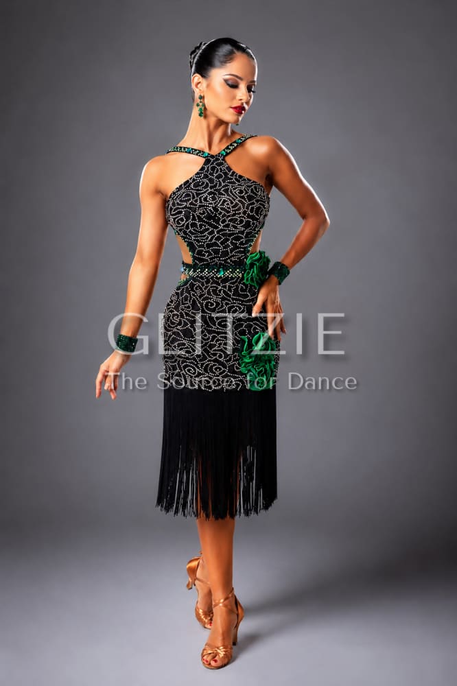 salsa dance dress Women's Black Tassel Latin Salsa Dance Dress Training Performance Danc
