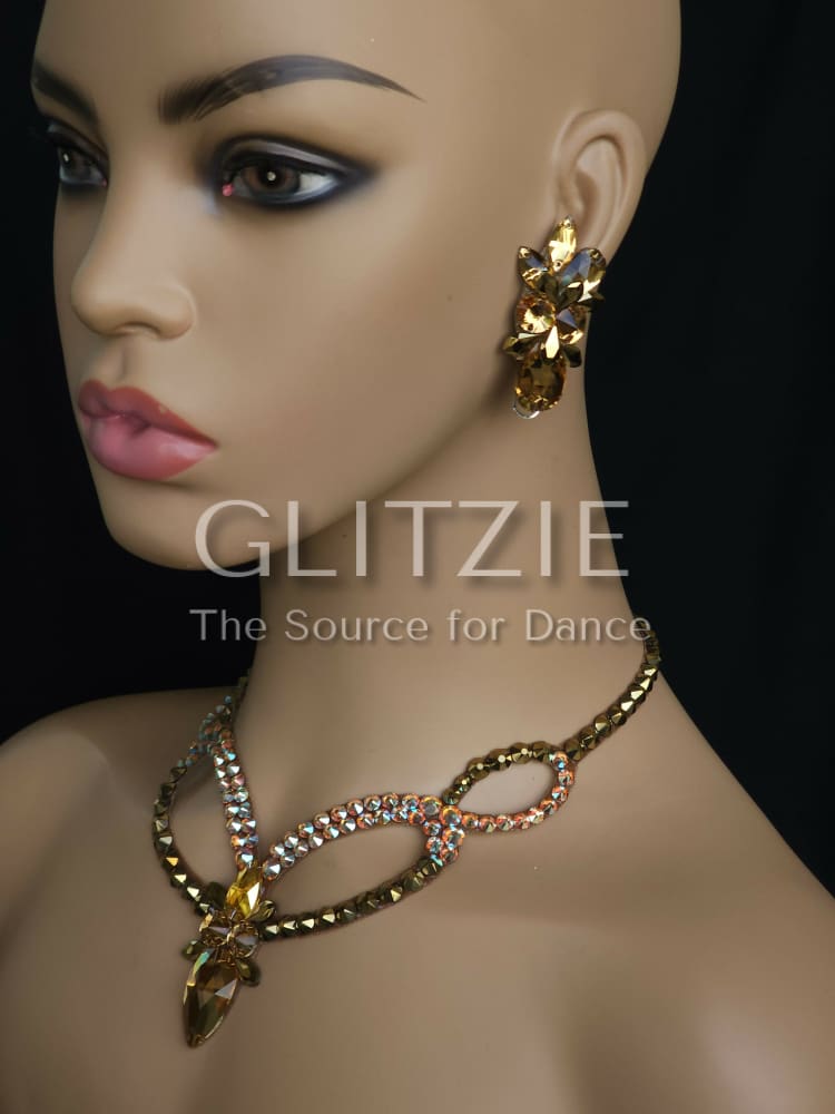 Crystals Lt.Topaz/Aurum/Summer Ballroom Dance Jewelry Set Necklace Earrings: Hypoallergenic Jewelry Accessories