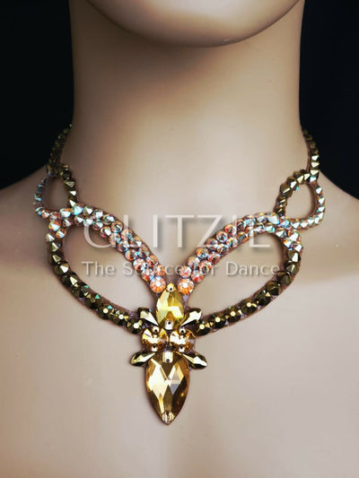 Crystals Lt.Topaz/Aurum/Summer Ballroom Dance Jewelry Set Necklace Earrings: Hypoallergenic Jewelry Accessories