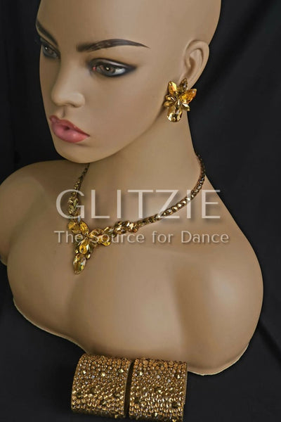 Crystals Rhinestones Hypoallergenic Jewelry Set: Earrings Necklace Bracelets. Accessories