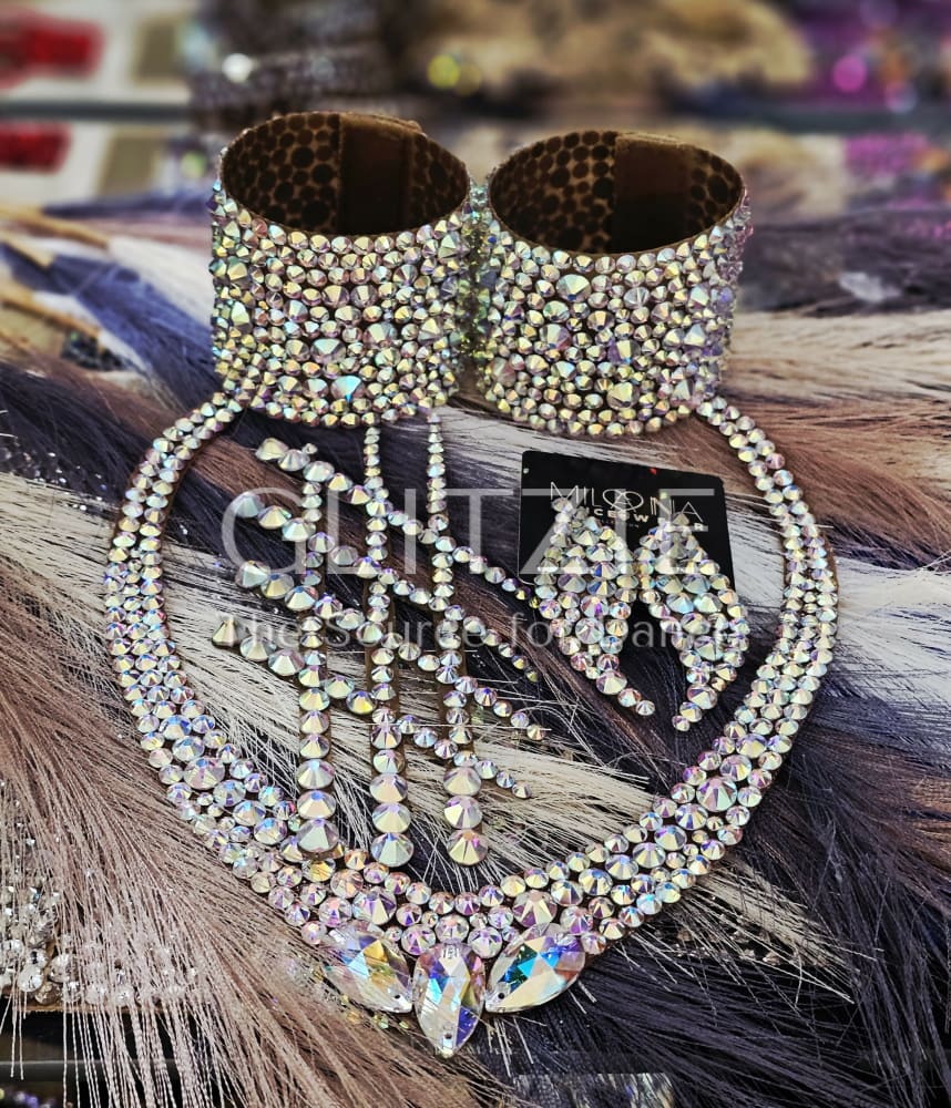 Crystals Rhinestones Hypoallergenic Jewelry Set: Earrings Necklace Bracelets Hair Accessorie. Accessories