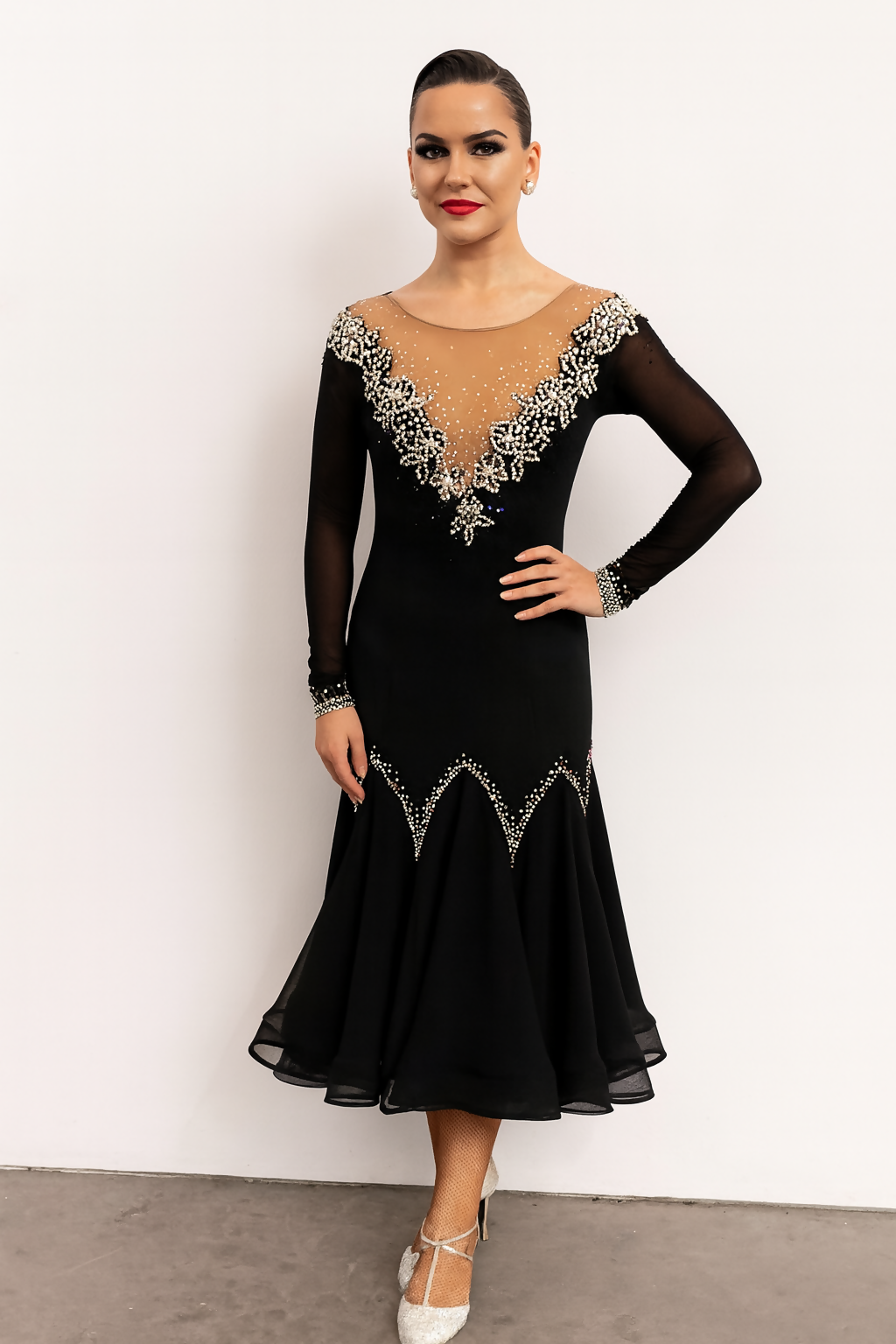 Ballroom/Smooth Competition Dance Dress. Crystals Jet/AB (luxe) Size M-L