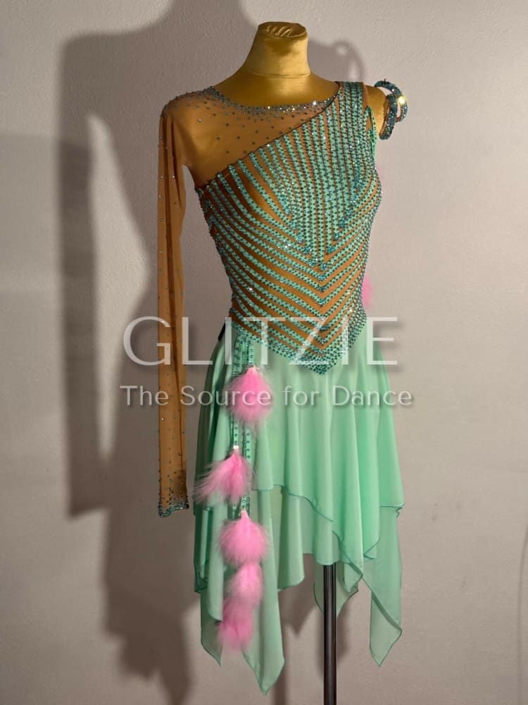 New mint stripe latin dress S-M Dancewear