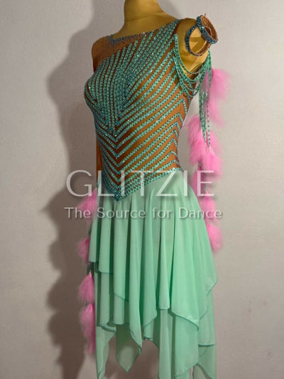 New mint stripe latin dress S-M Dancewear