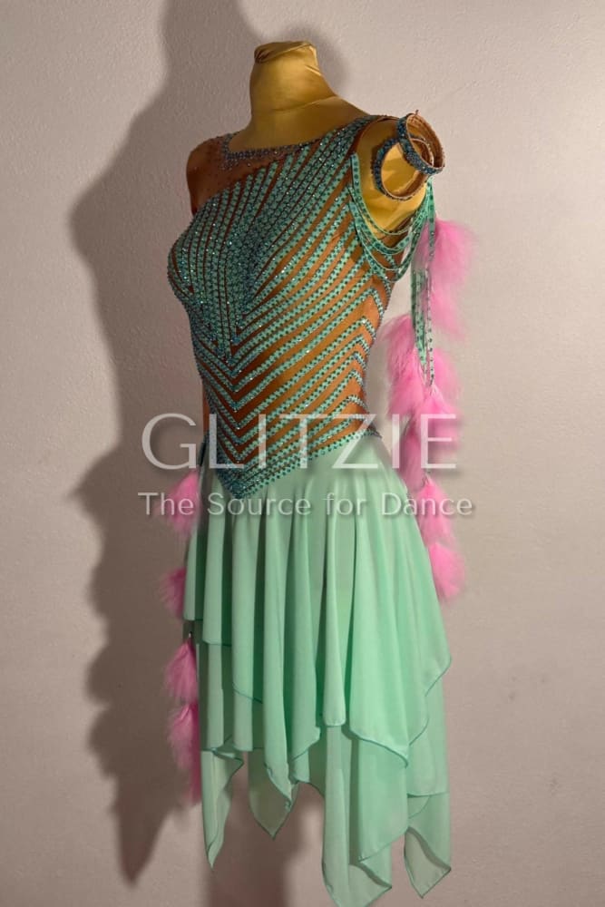 New mint stripe latin dress S-M Dancewear
