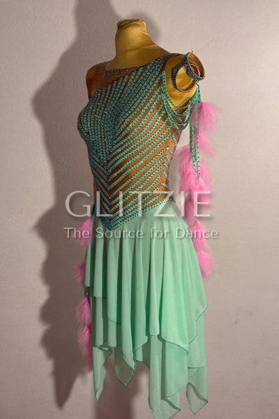 New mint stripe latin dress S-M Dancewear
