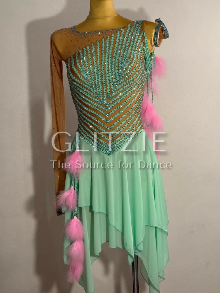 New mint stripe latin dress S-M Dancewear