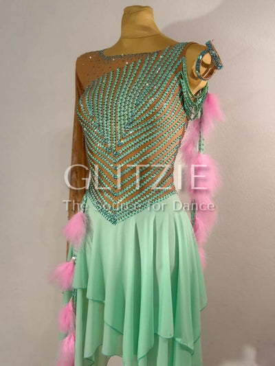 New mint stripe latin dress S-M Dancewear