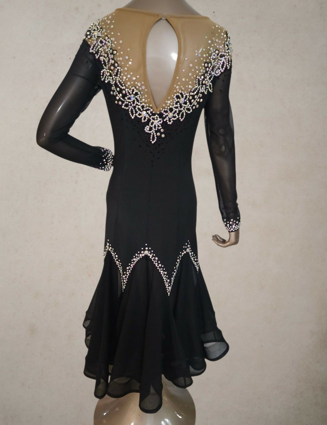 Ballroom/Smooth Competition Dance Dress. Crystals Jet/AB (luxe) Size M-L